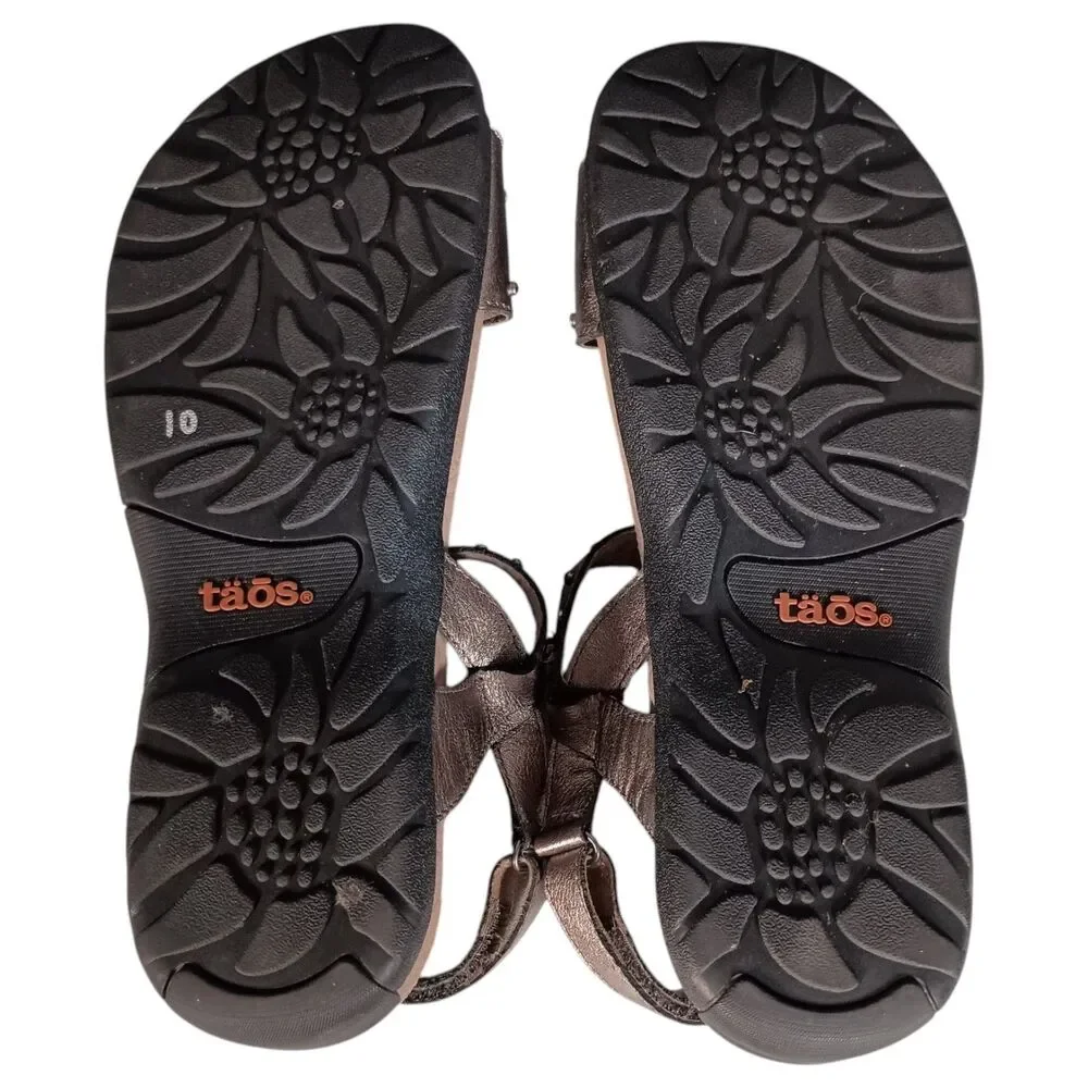Taos Sandal Flat Pewter Gray Leather Studded Strappy Womens 9